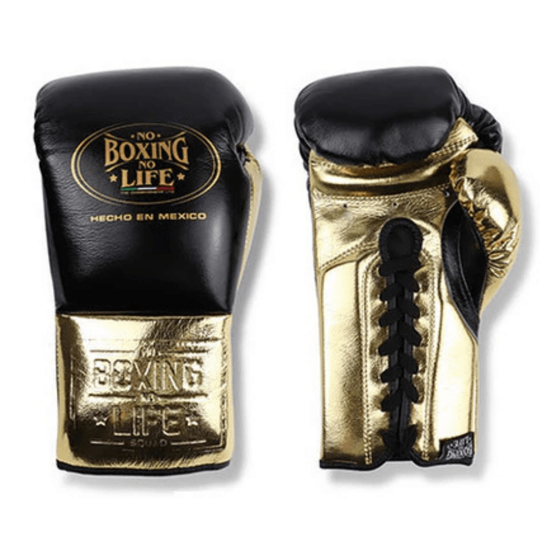 No Boxing No Life Gloves Black/Gold Padded Leather Training Gloves