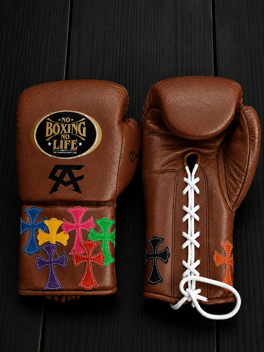 No Boxing No Life Boxing Gloves Brown Lace-Up 16oz