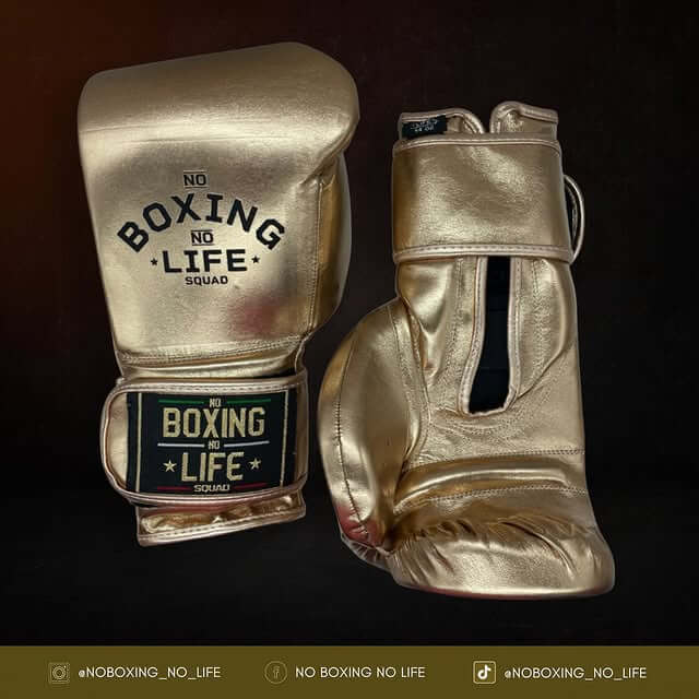 No Boxing No Life Gloves Gold Lace Up Leather Gloves for Combat Drills