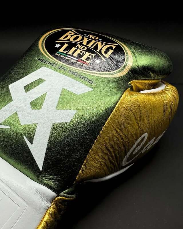 No Boxing No Life Gloves Green/Gold/White Leather Gloves for Daily Workouts