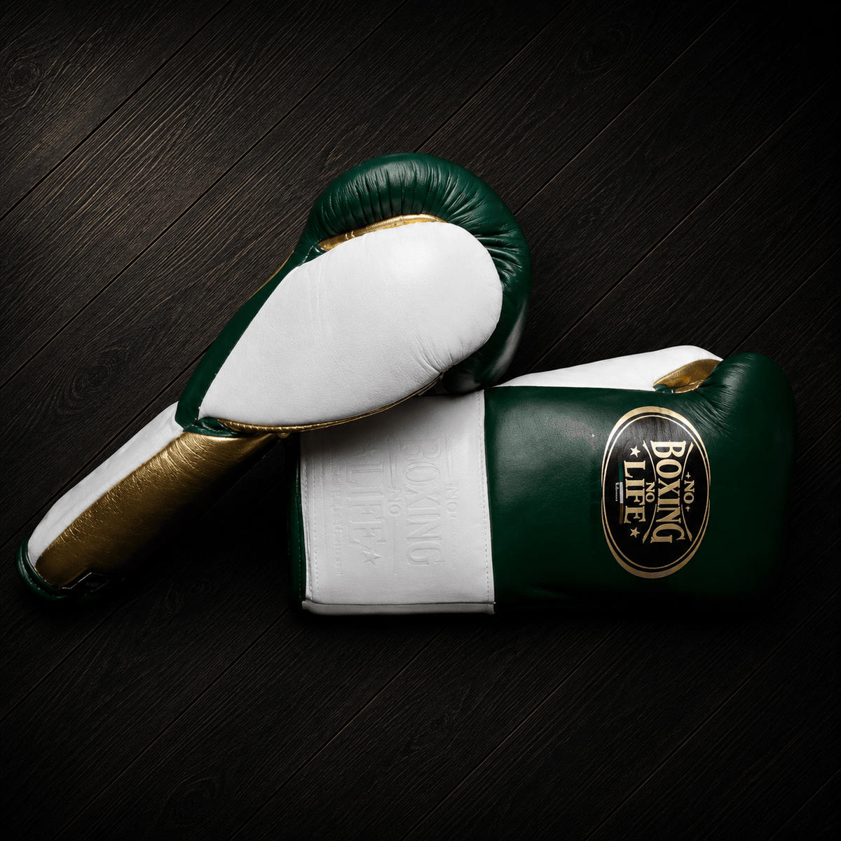 No Boxing No Life Gloves Green/Gold/White Leather Gloves for Daily Workouts