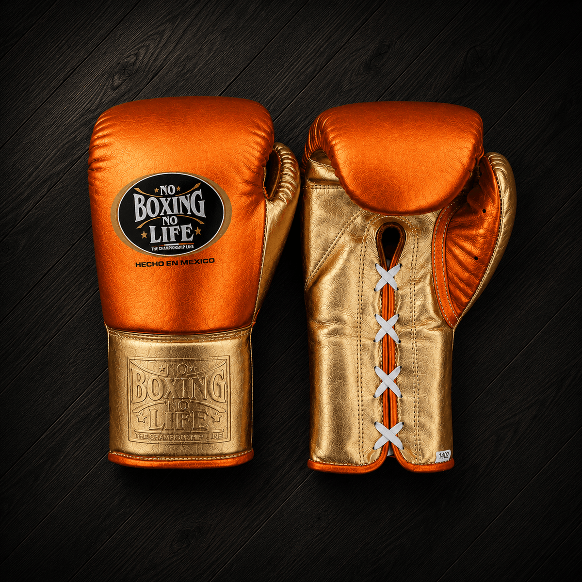 No Boxing No Life Gloves Orange/Gold Curved Leather Gloves for MMA Training