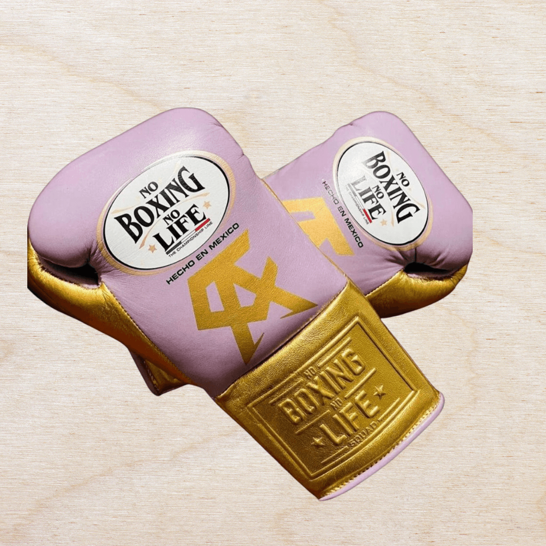 No Boxing No Life Gloves Pink/Gold Leather Training Gloves for Sparring