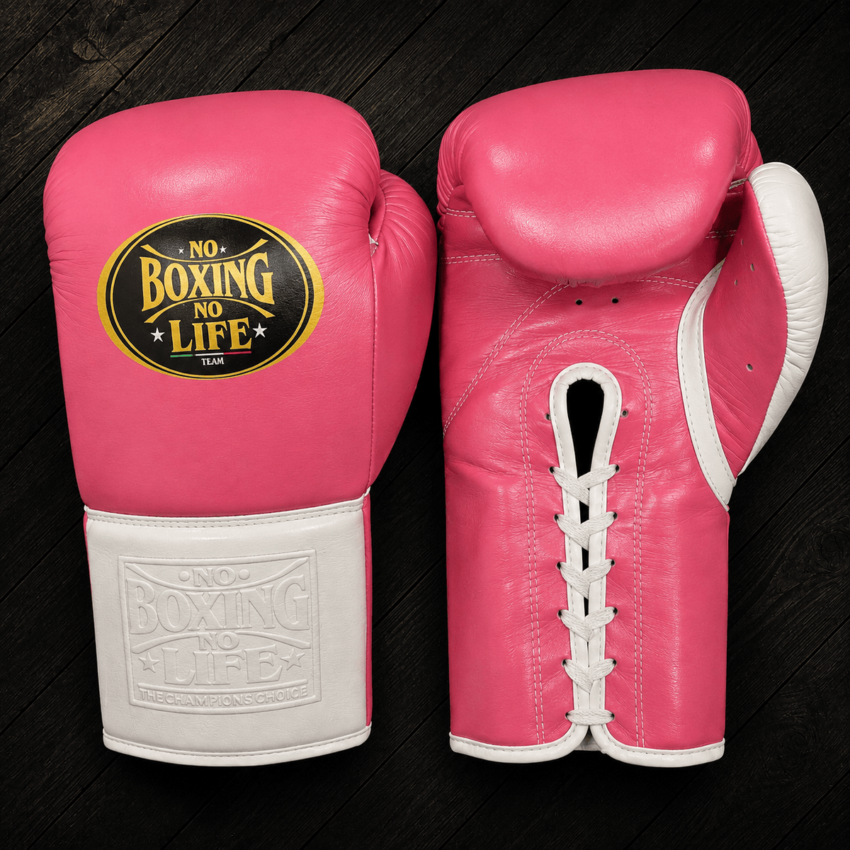 No Boxing No Life Gloves Pink/White Leather Gloves for Pad Work