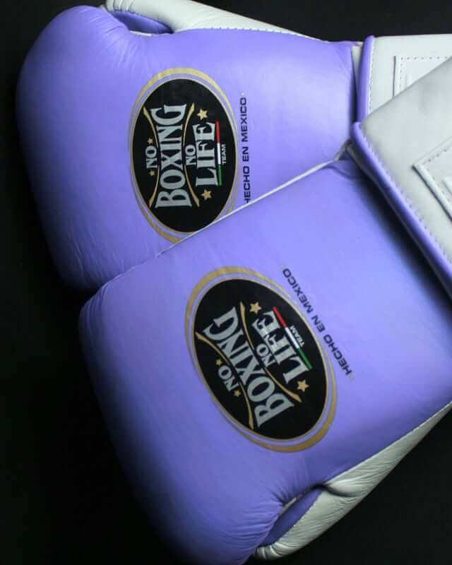 No Boxing No Life Gloves Purple/White Velcro Leather Gloves for Combat Drills