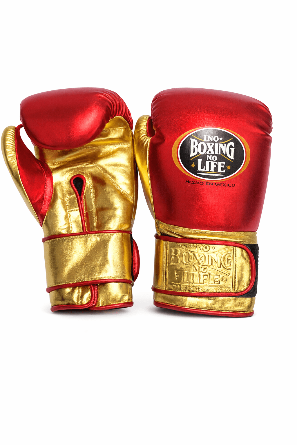 No Boxing No Life Gloves Red/Gold Curved Leather Gloves for MMA Training