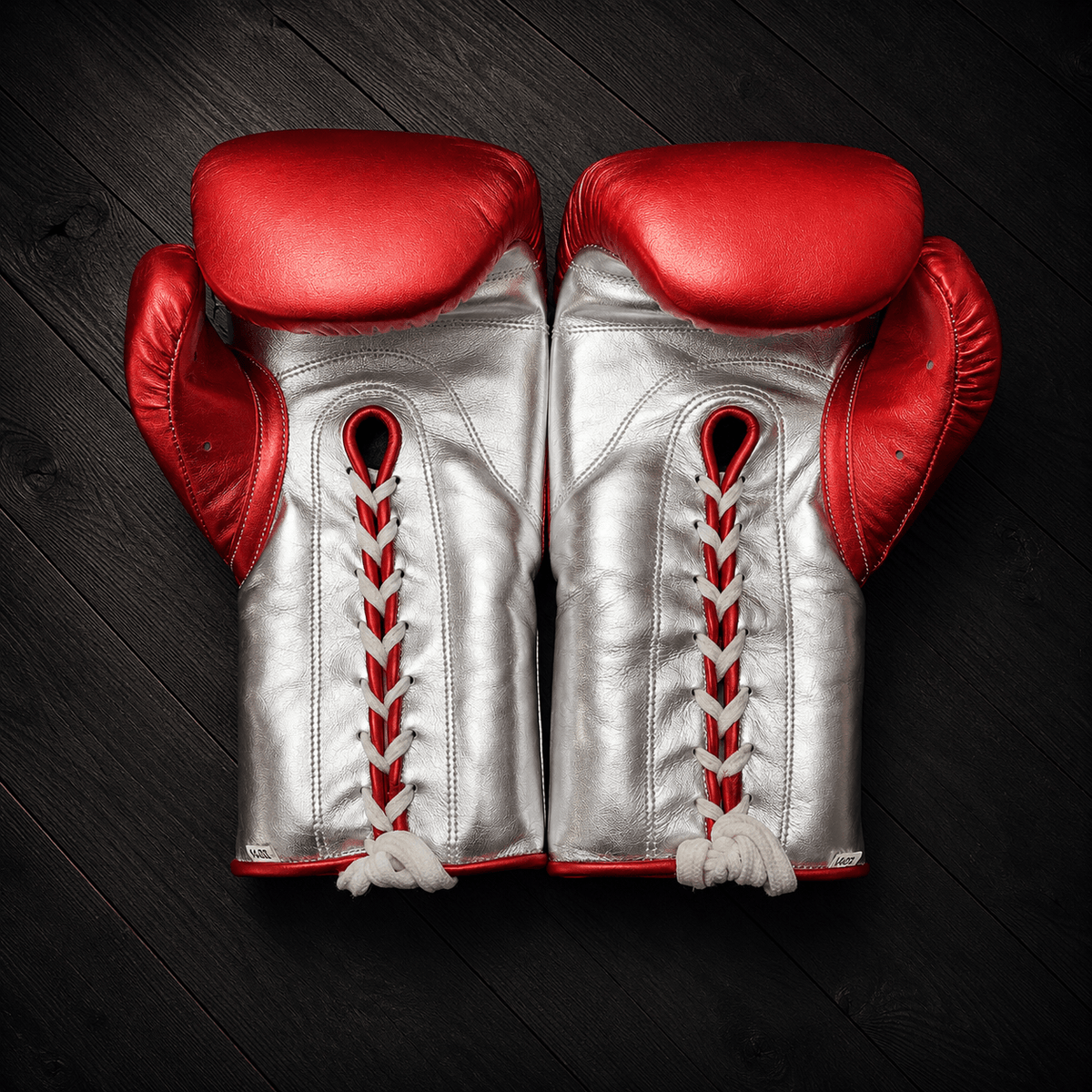 No Boxing No Life Gloves Red/Silver Padded Leather Training Gloves Front View