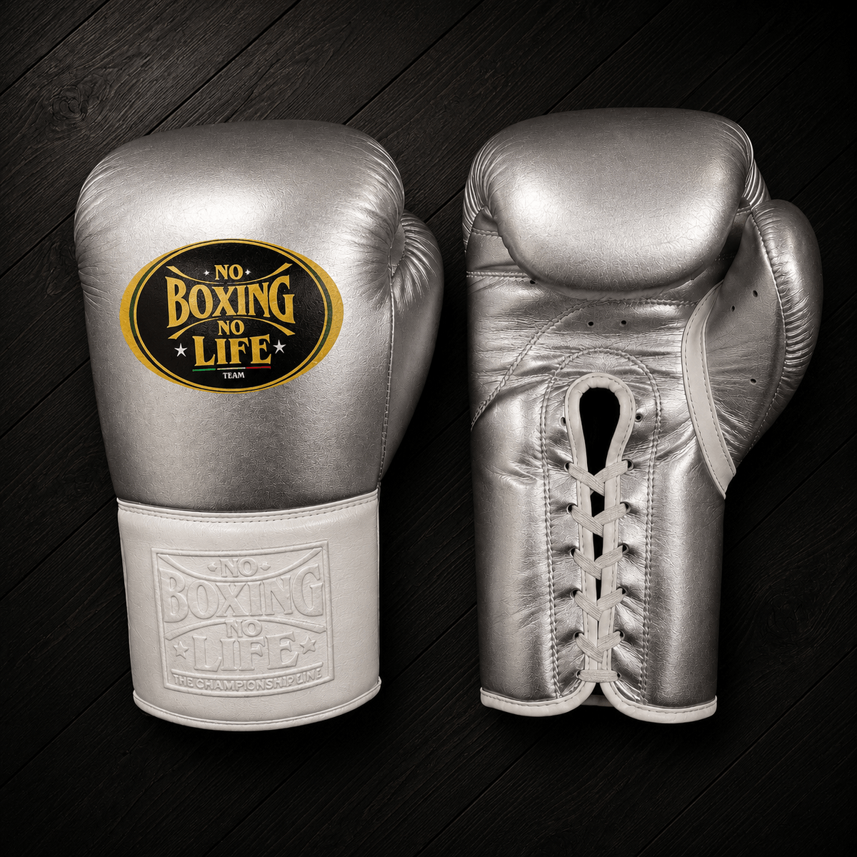 No Boxing No Life Gloves Silver/White Leather Training Gloves for Boxing