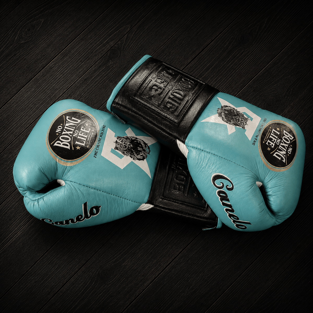 Fiest Winning Style Boxing Gloves Sky-Blue/Black Curved Leather Gloves Thumb View