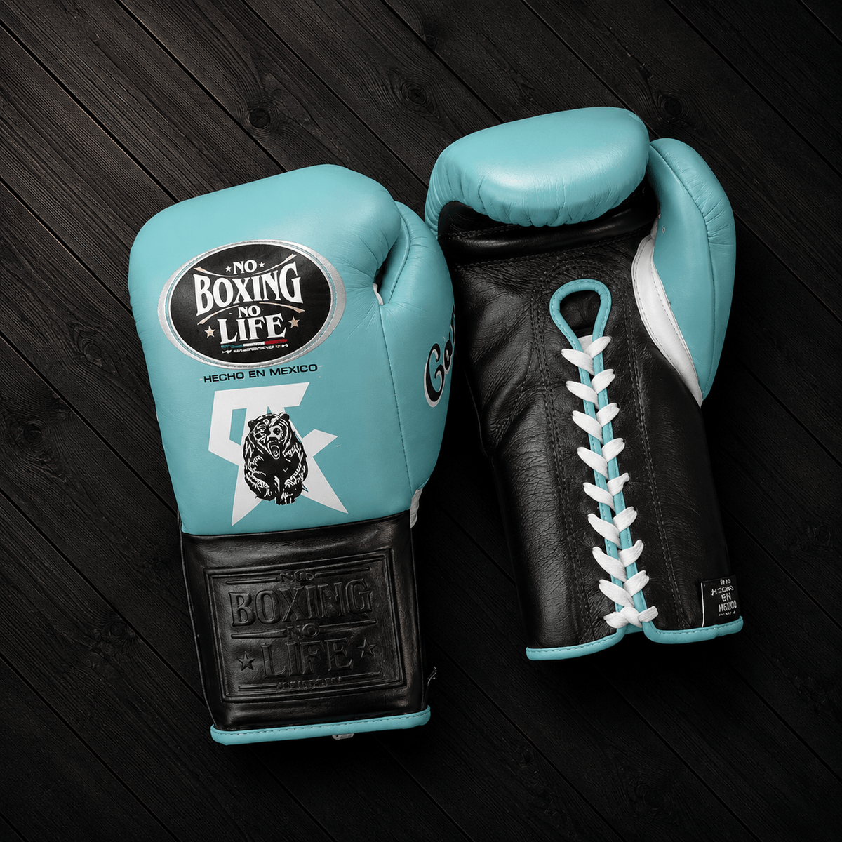 Fiest Winning Style Boxing Gloves Sky-Blue/Black Curved Leather Gloves for MMA Training
