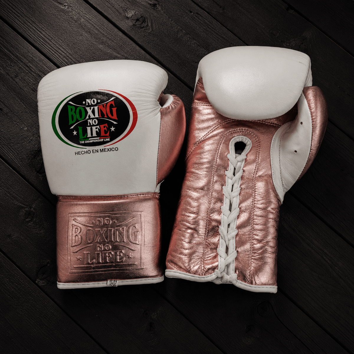 No Boxing No Life Gloves White/Peach Lace Up Leather Gloves for Combat Drills