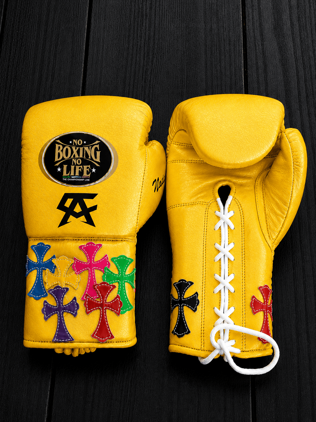 No Boxing No Life Boxing Gloves Yellow Secure Fit Leather