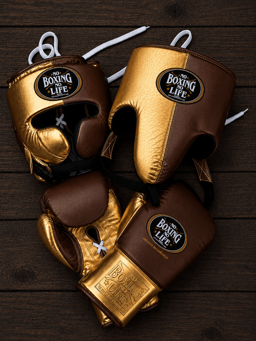 No Boxing No Life Gold/Brown Boxing Set Heavy Duty Gloves Training Collection