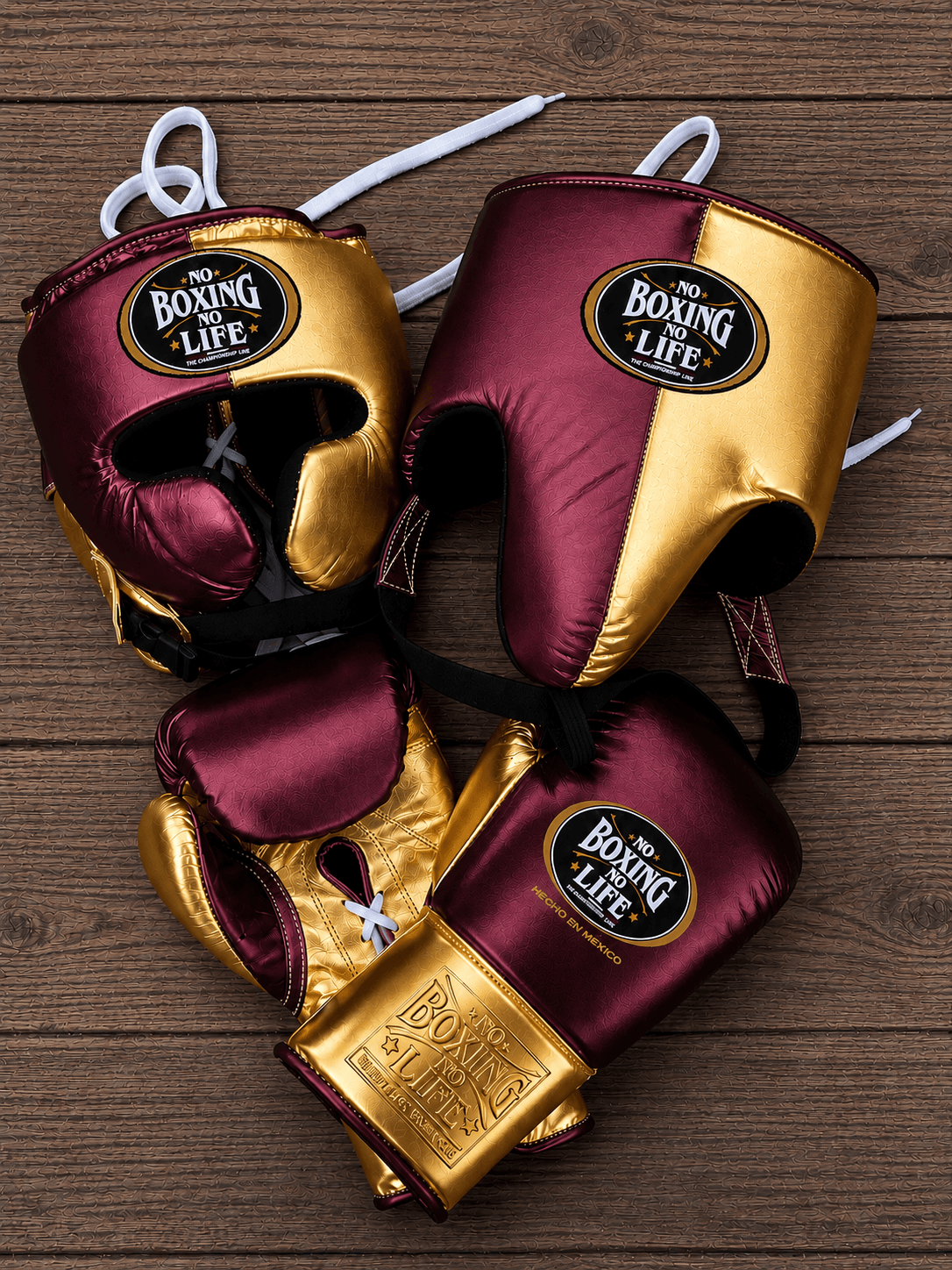 No Boxing No Life Burgundy/Gold Boxing Set Fitness Training Gloves Headguard