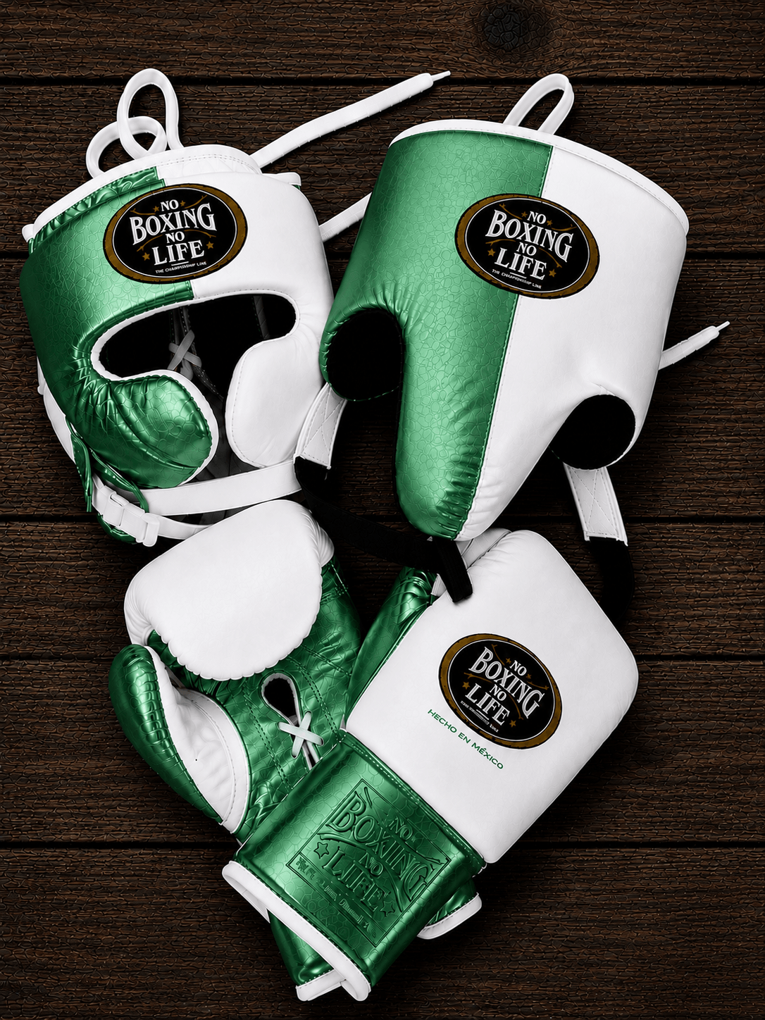 No Boxing No Life Leather Boxing Set White/Green Custom Training Collection