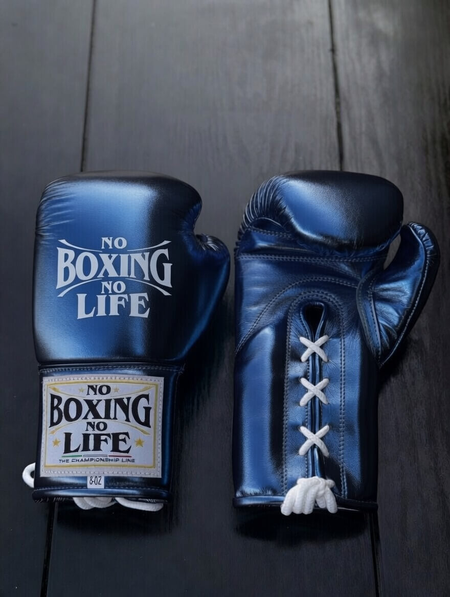 No Boxing No Life Boxing Gloves Dark-Blue Lace-Up Training