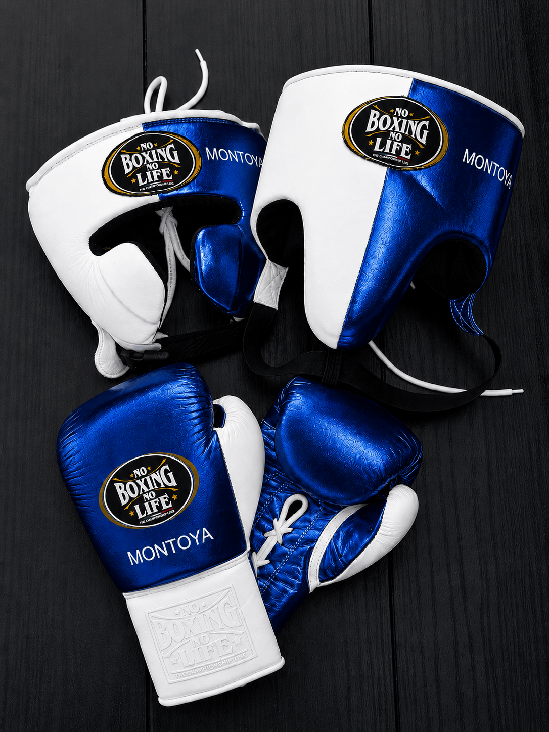 No Boxing No Life Boxing Set Blue/White Customizable Leather