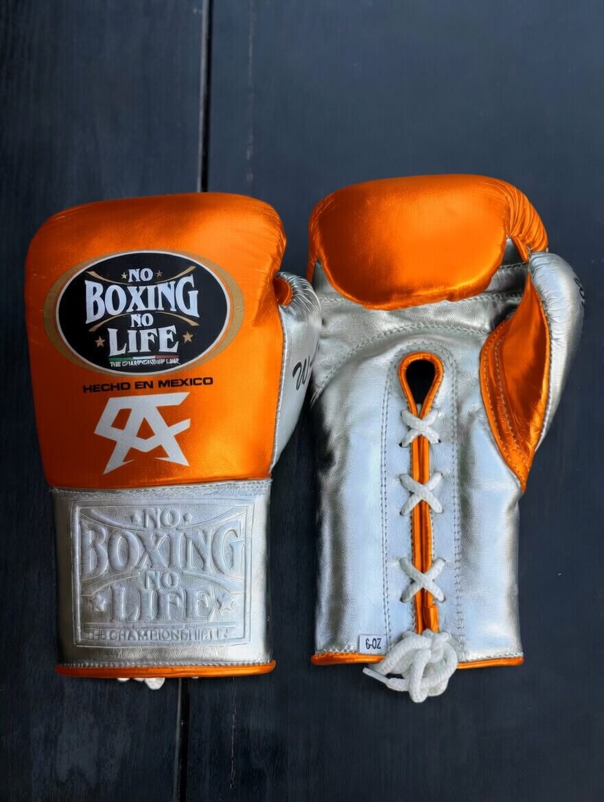 No Boxing No Life Boxing Gloves Orange/Silver Lace-Up 16oz