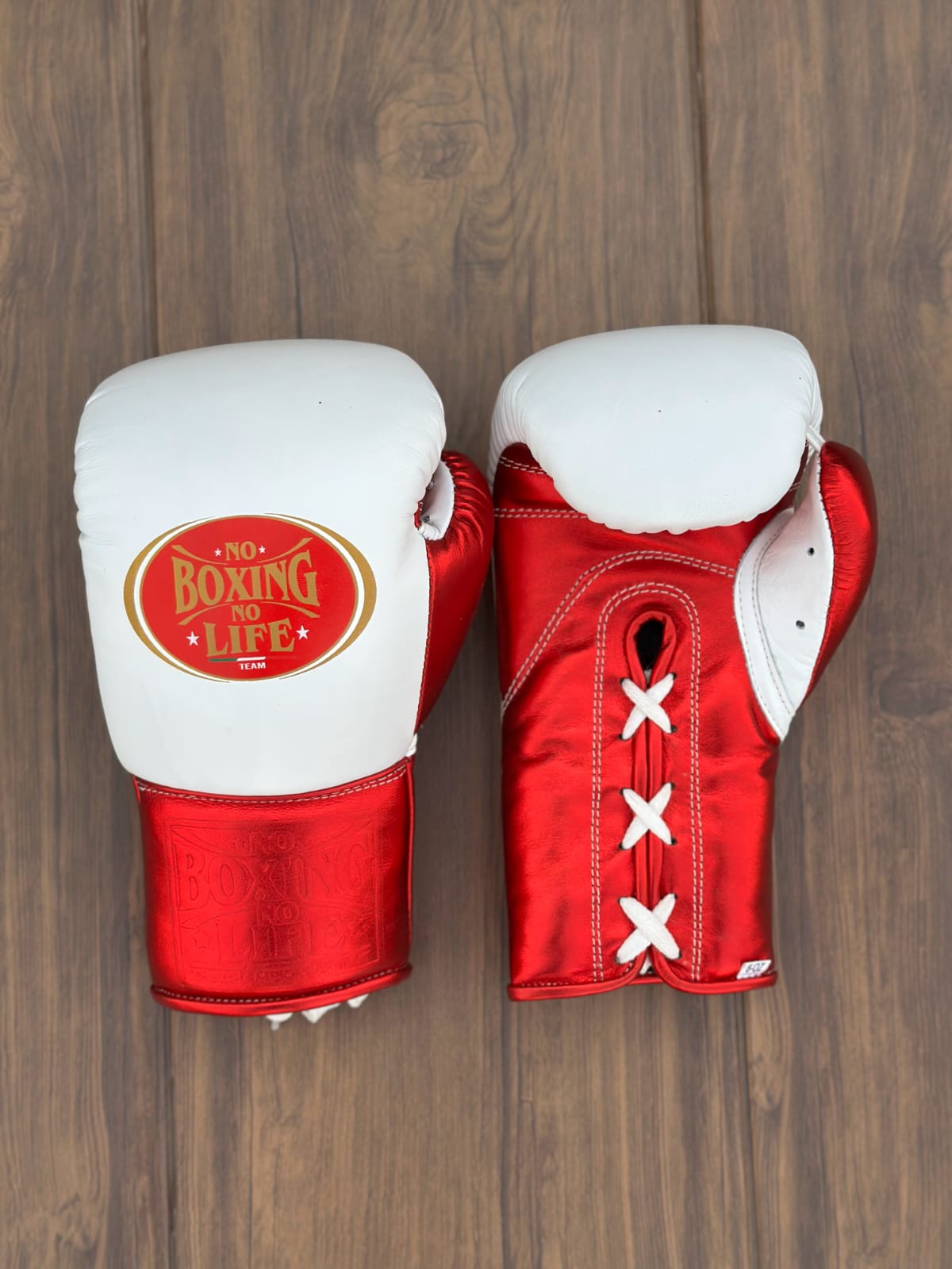 No Boxing No Life Boxing Gloves White/Red Leather
