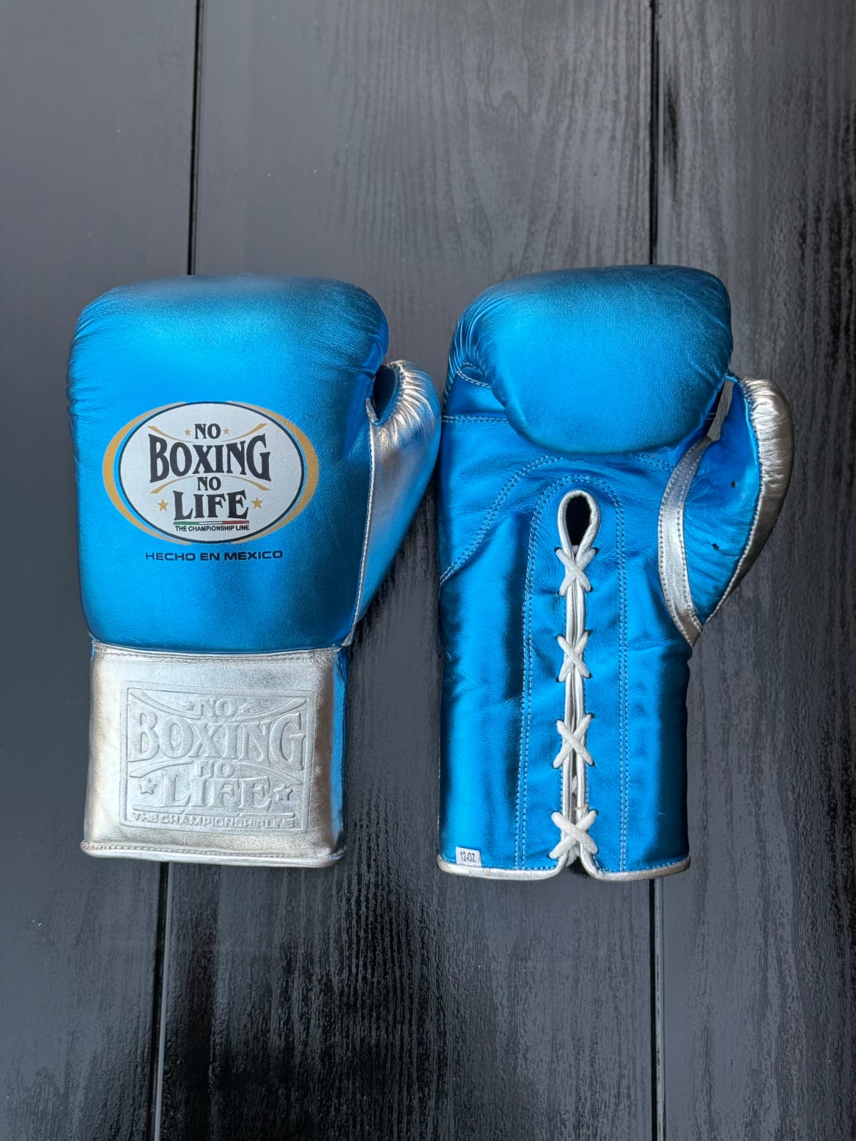 No Boxing No Life Boxing Gloves Blue/Silver Leather