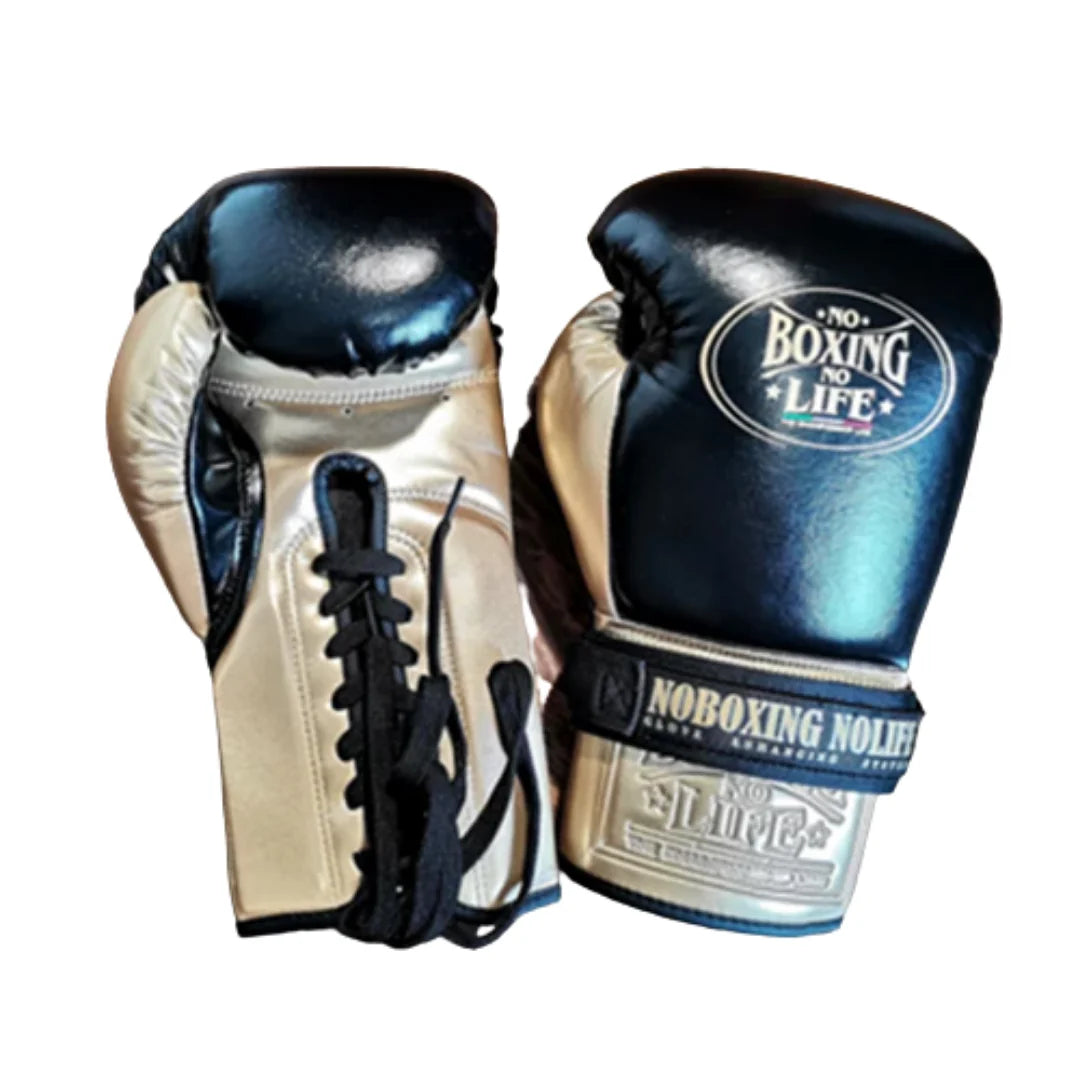 No Boxing No Life Gloves Black/Gold Padded Leather Gloves for Heavy Bag Work