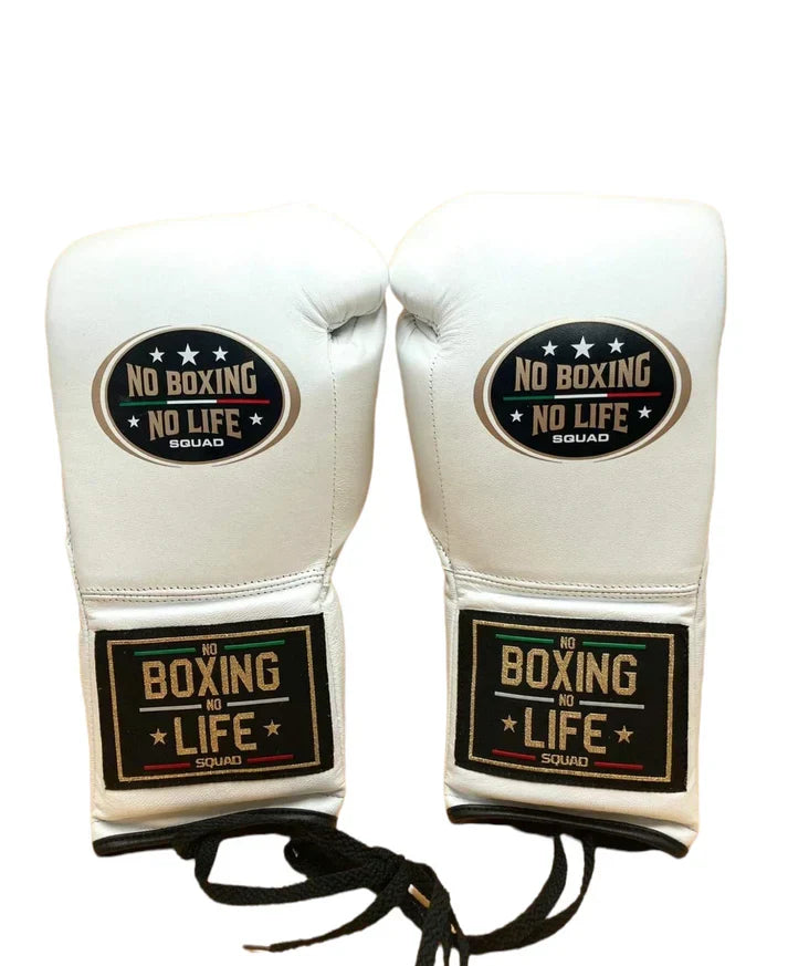 No Boxing No Life Gloves White Lace Up Gloves for Workout Sessions