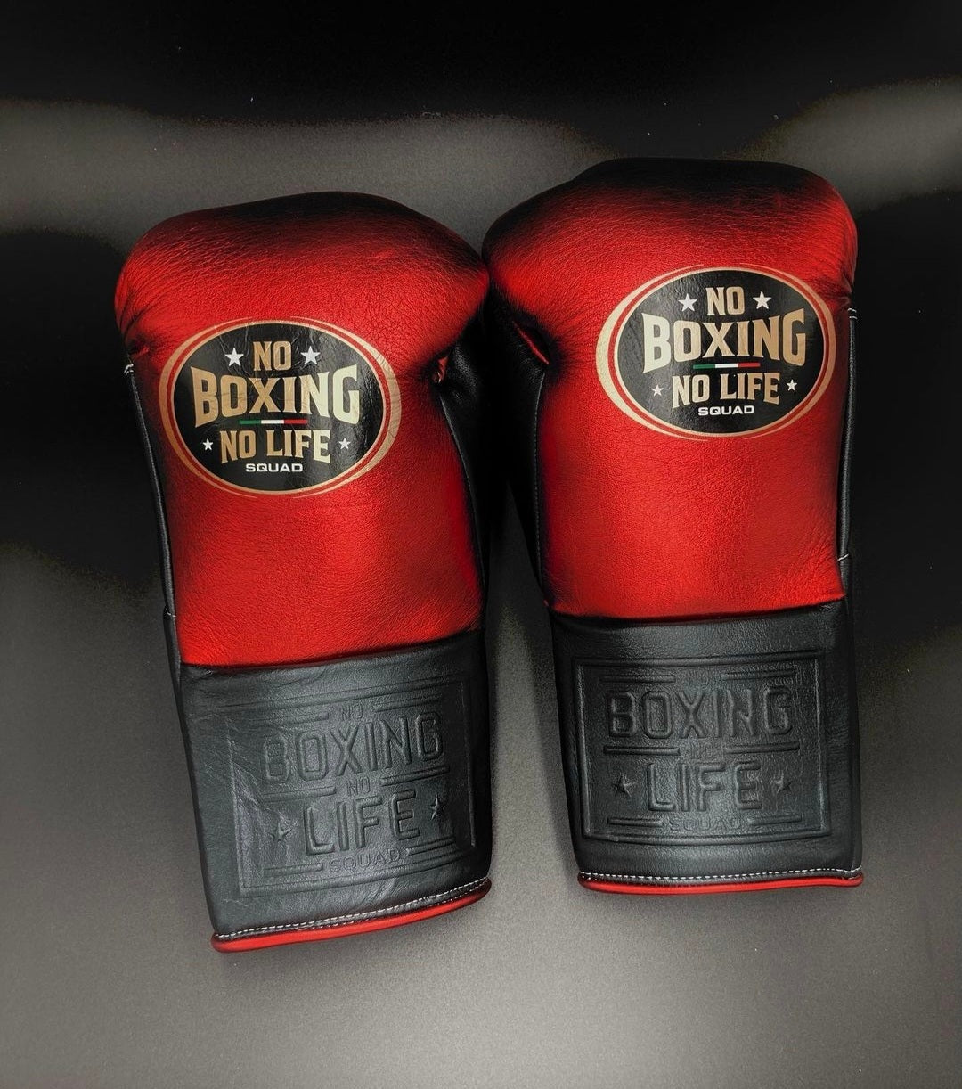No Boxing No Life Boxing Gloves Red/Black Secure Fit Leather