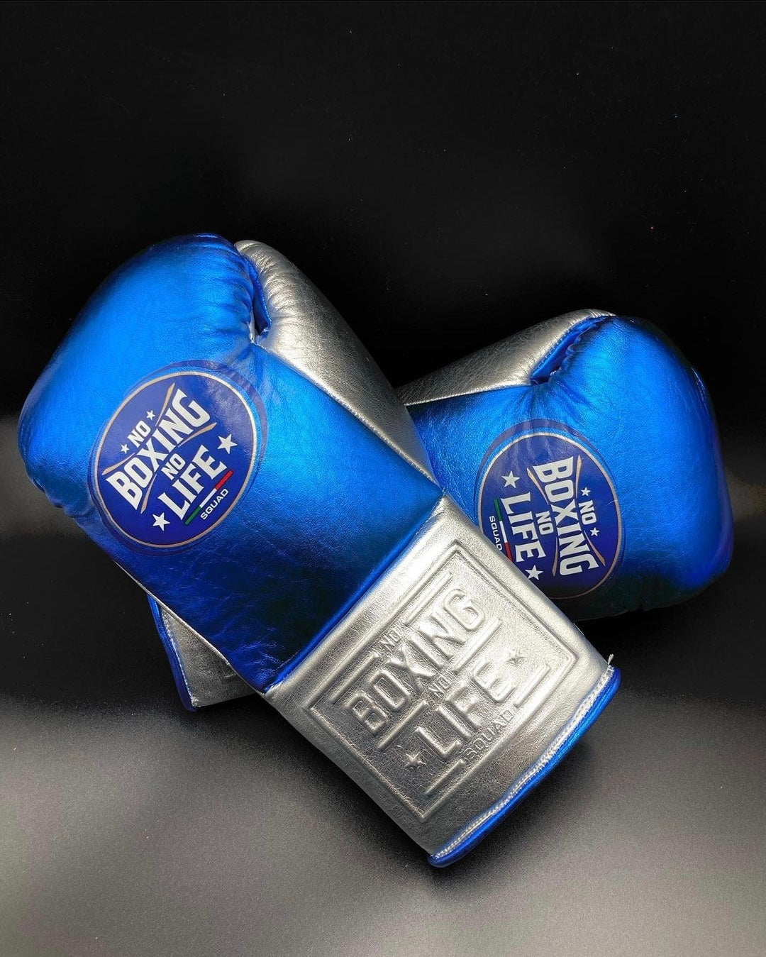 No Boxing No Life Boxing Gloves Blue/Silver Durable Leather