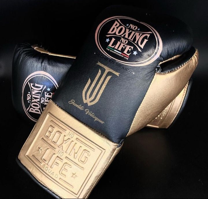 No Boxing No Life Boxing Gloves Black/Gold Comfort Leather