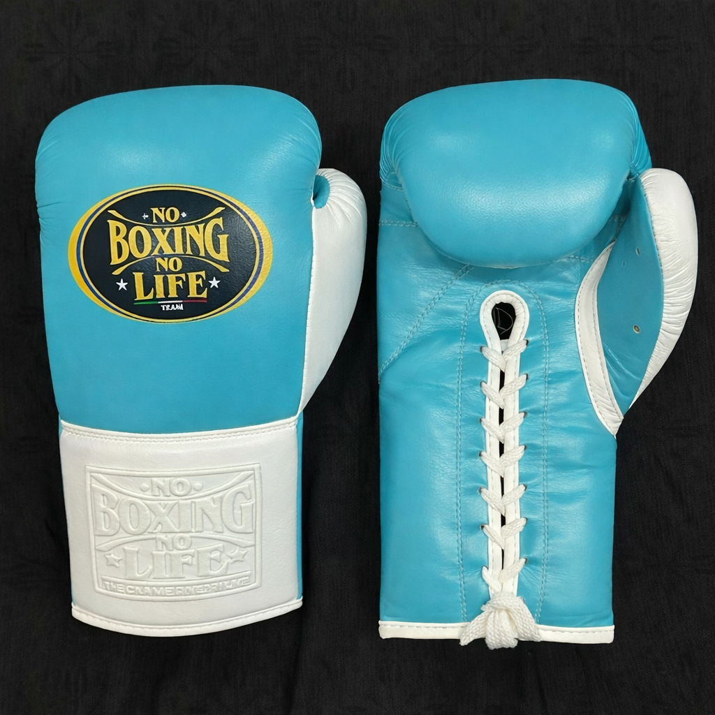 No Boxing No Life Boxing Gloves Sky-Blue/White Secure Fit Leather