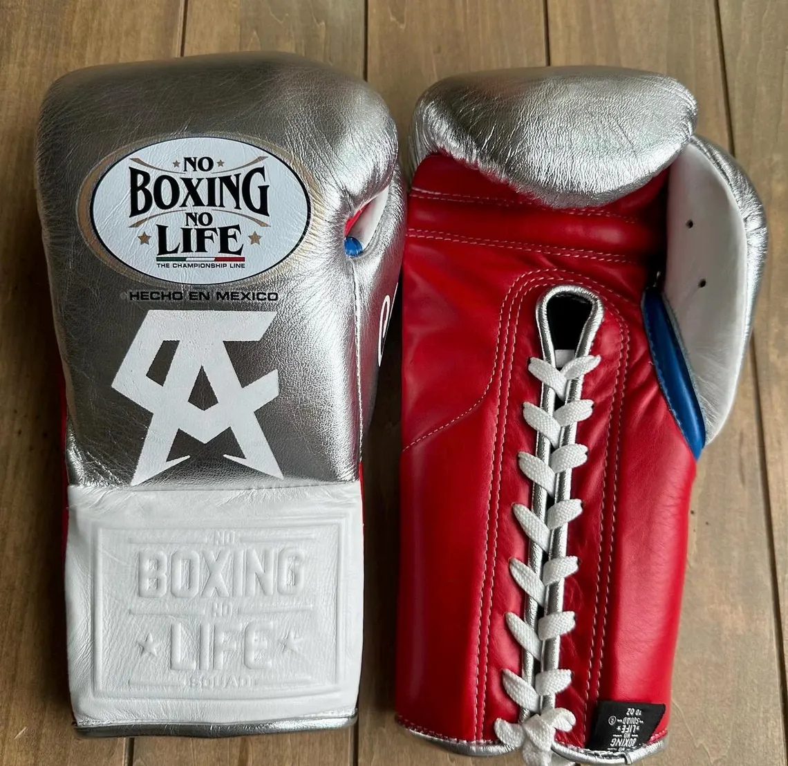 No Boxing No Life Boxing Gloves Silver/Red/Blue Durable Leather