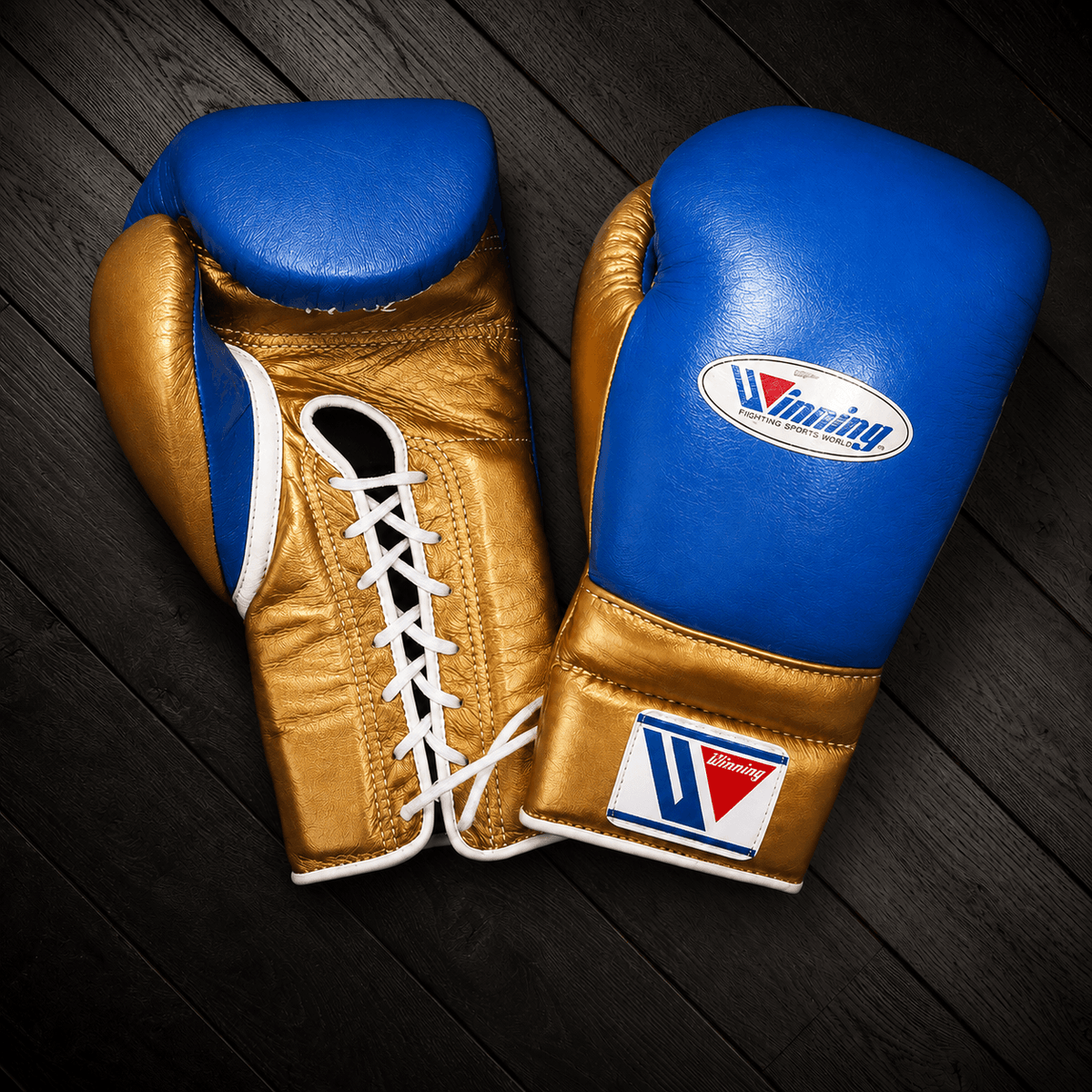 Winning Boxing Gloves Blue/Gold Leather Training Gloves for Sparring