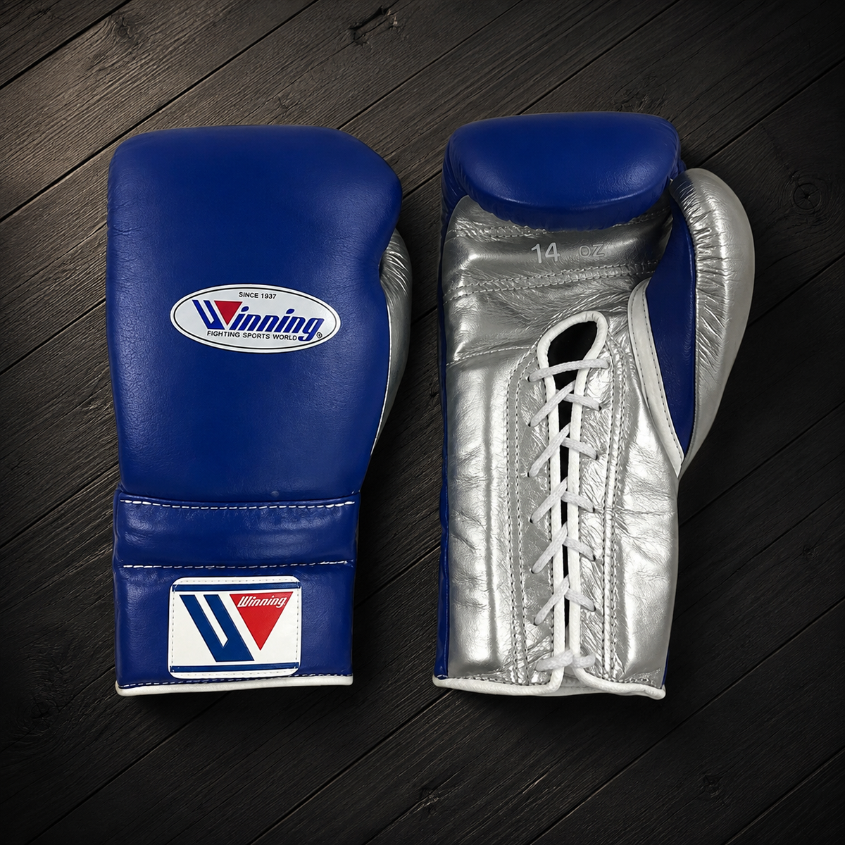 Winning Boxing Gloves Blue/Silver Padded Leather Gloves for Heavy Bag