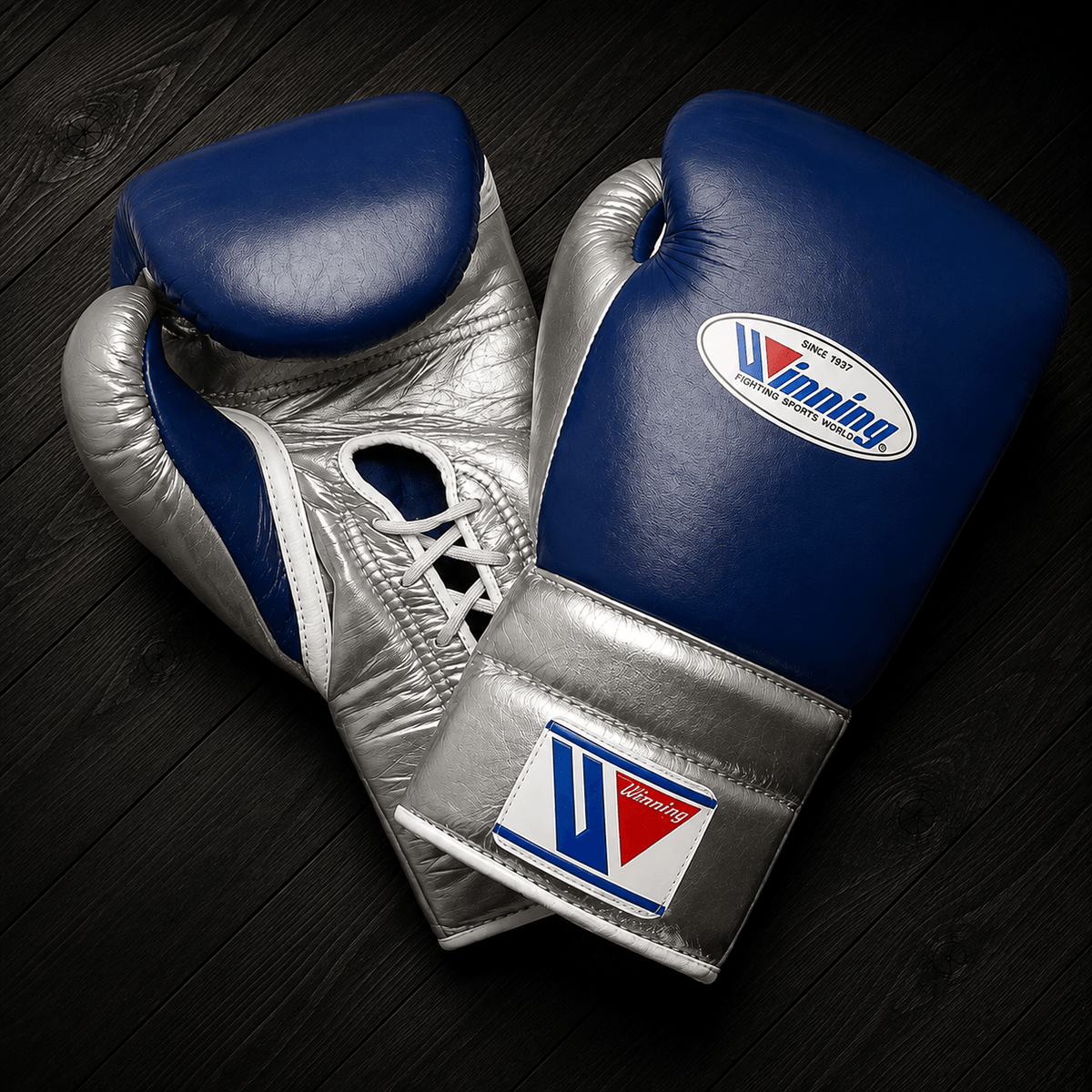 Winning Boxing Gloves Dark-Blue/Silver Leather Gloves for Fighting Practice
