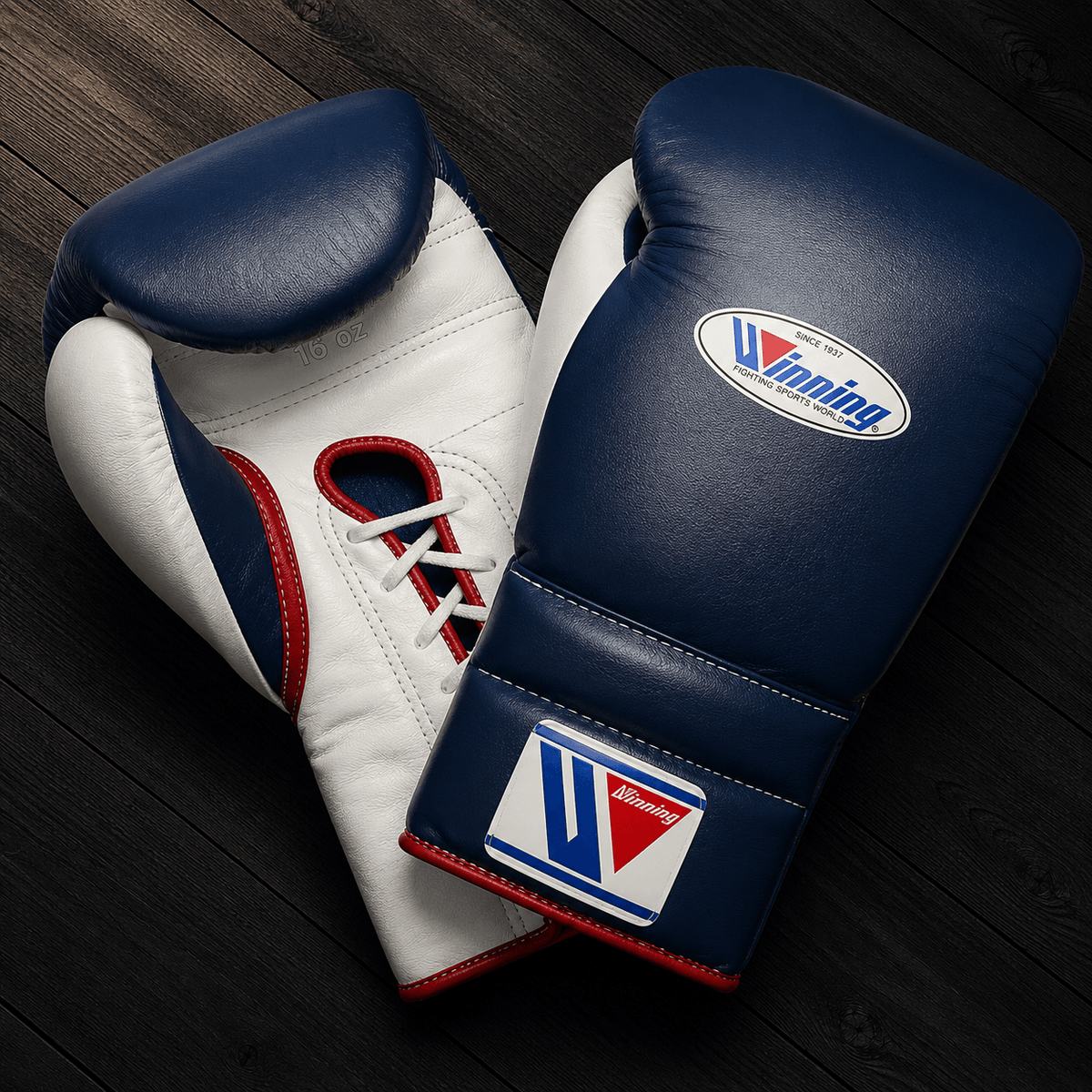 Winning Boxing Gloves Dark-Blue/White/Red Padded Leather Gloves for Boxing Drills