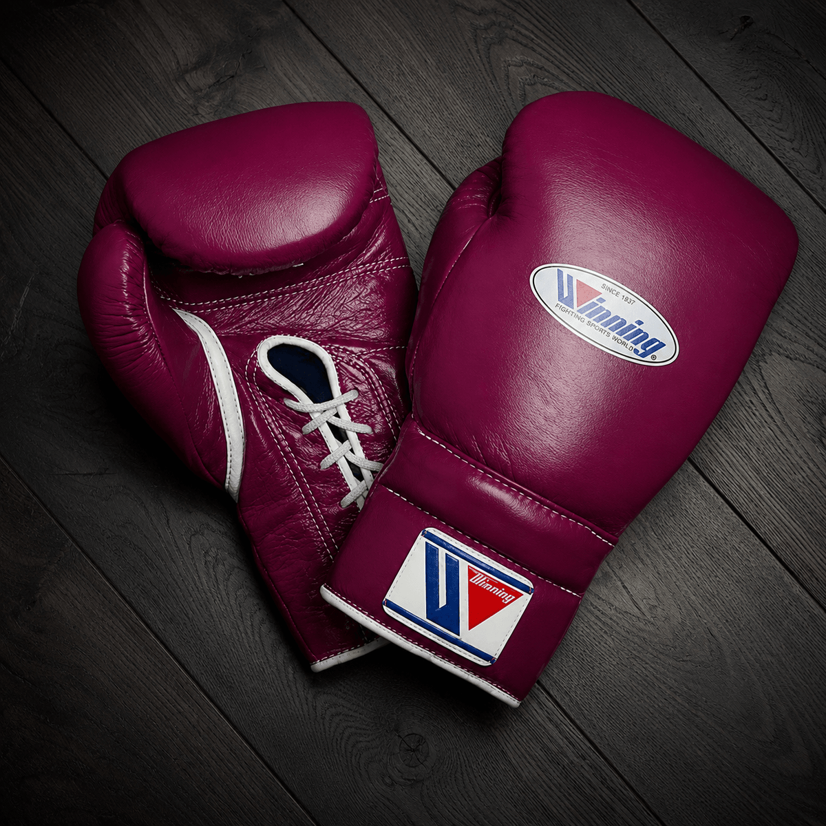 Winning Boxing Gloves Dark-Pink Padded Leather Gloves for Muay Thai