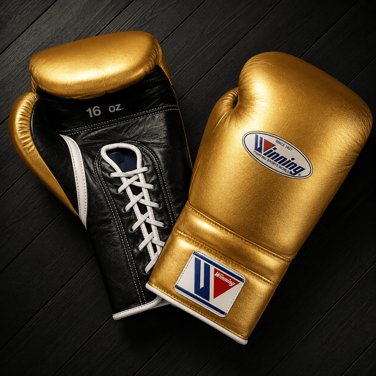Winning Boxing Gloves Gold/Black Curved Leather Gloves for Sparring