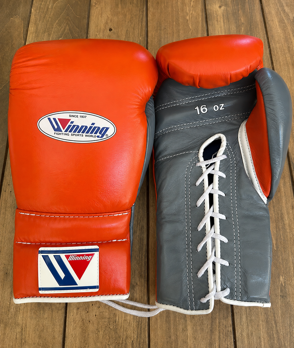 Winning Boxing Gloves Orange/Grey Lace Up Leather Gloves for Combat Drills