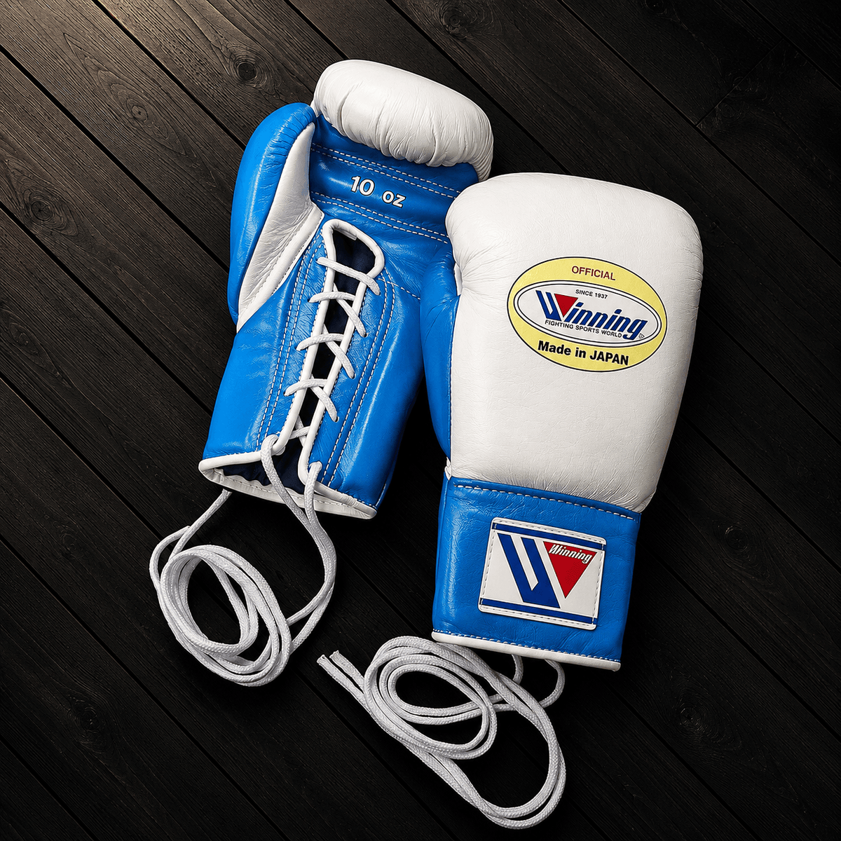 No Boxing No Life Gloves White/Blue Padded Leather Training Gloves