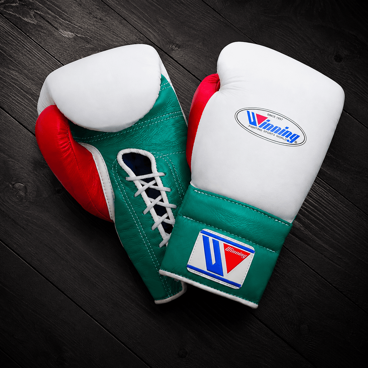 Winning Boxing Gloves White/Green/Red Leather Training Gloves for Heavy Training