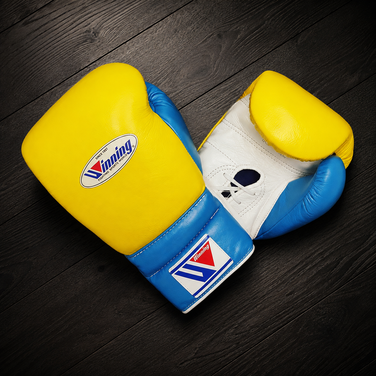 Winning Boxing Gloves Yellow/Blue/White Leather Gloves for Daily Workouts