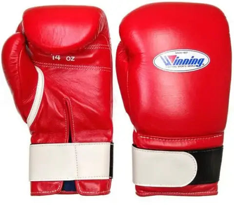 Winning Boxing Gloves Red/White Lace Up Leather Gloves for Combat Drills