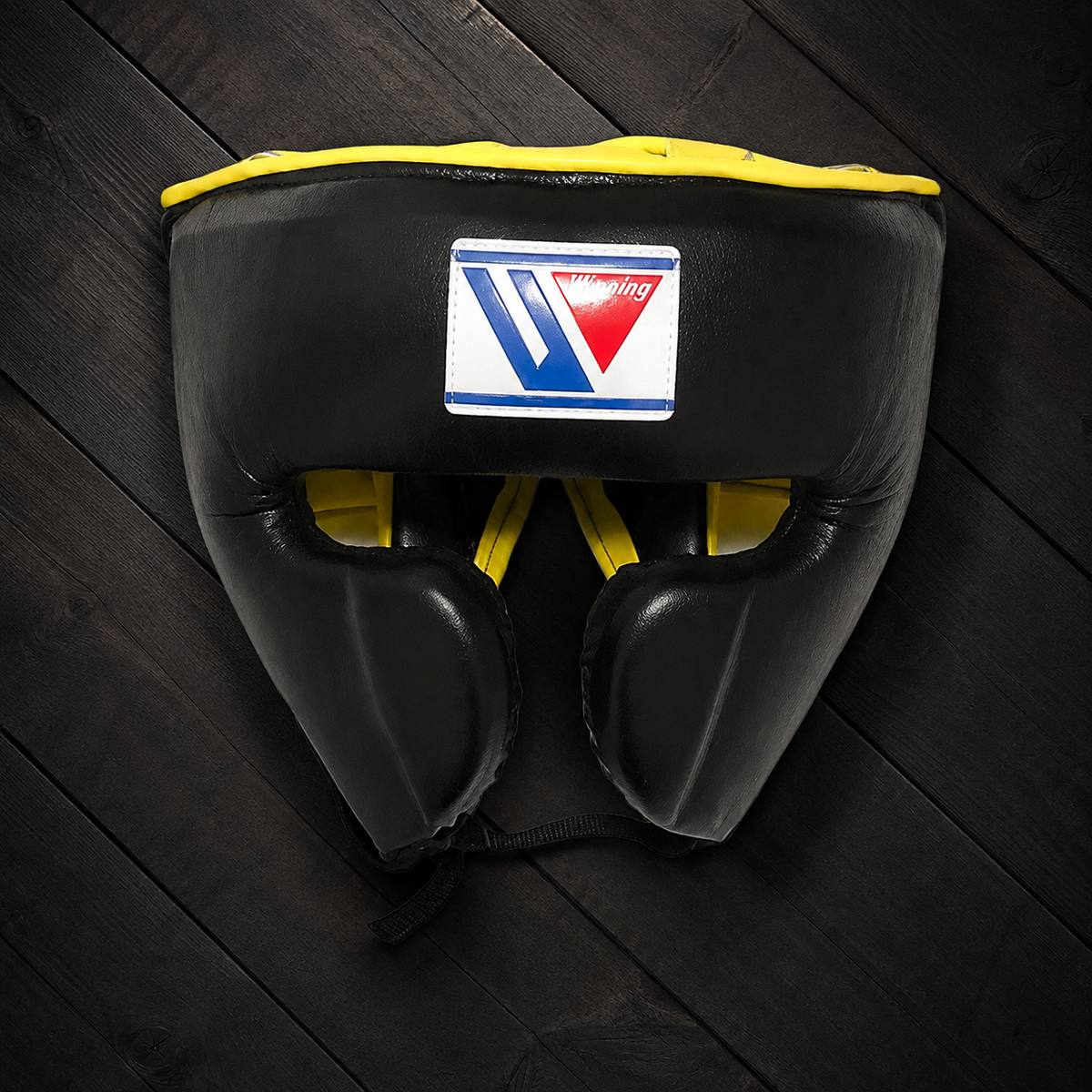 Winning Boxing Headgear Black/Yellow Leather Head Guard for Training
