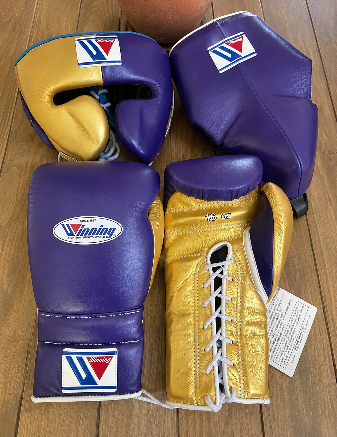 Winning Boxing Sets Purple/Gold Training Set with Gloves and Focus Mitts