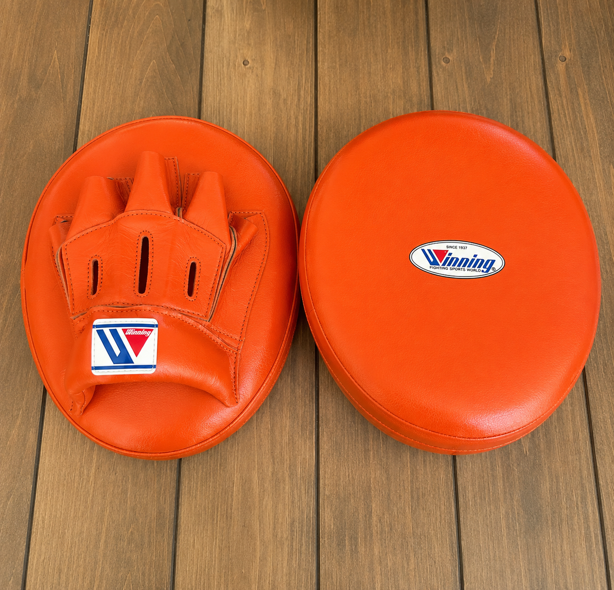 Winning Boxing Punching Mitts Orange Leather Mitts with Thick Padding