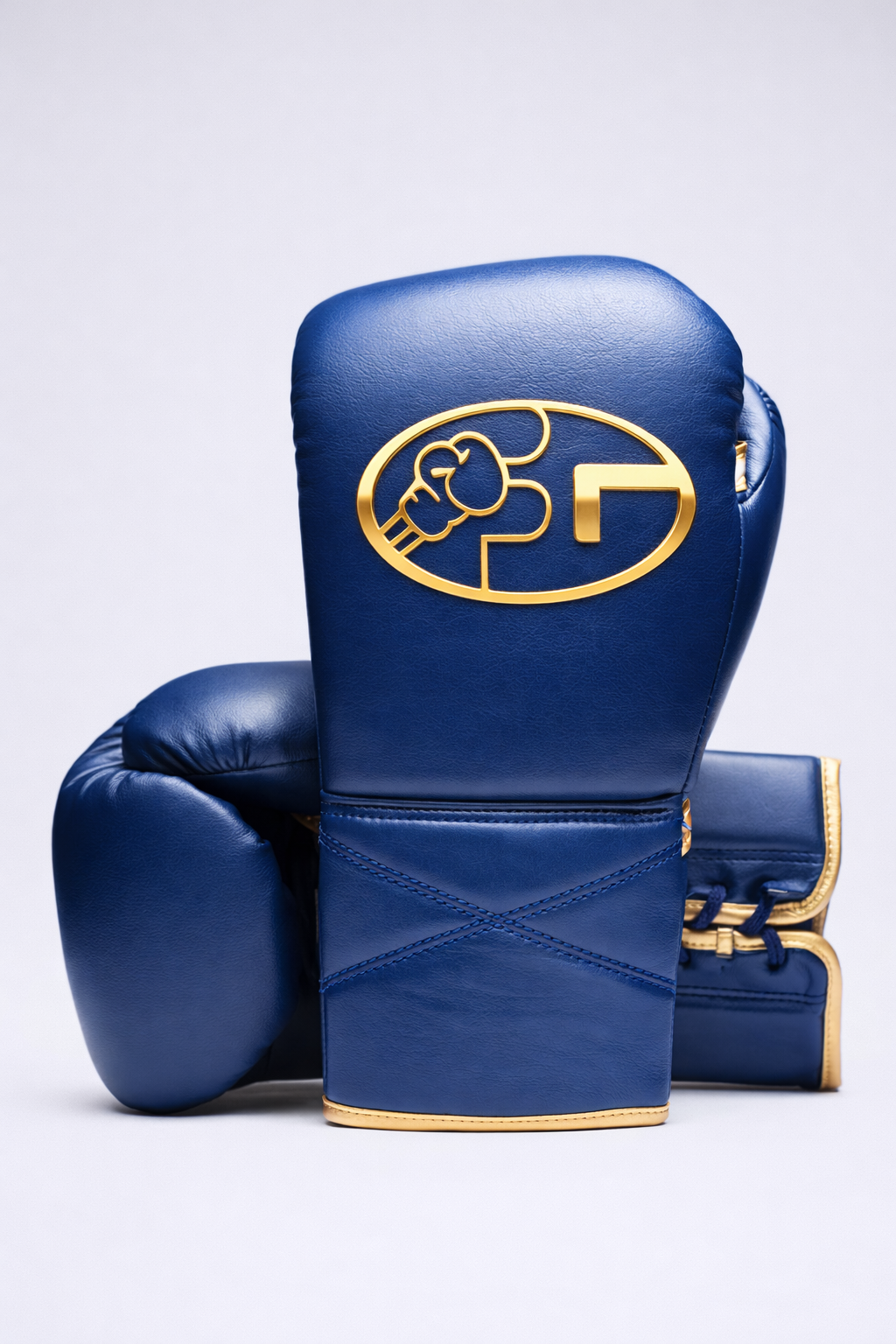 fiest high quality boxing gloves Blue-Gold lace up style