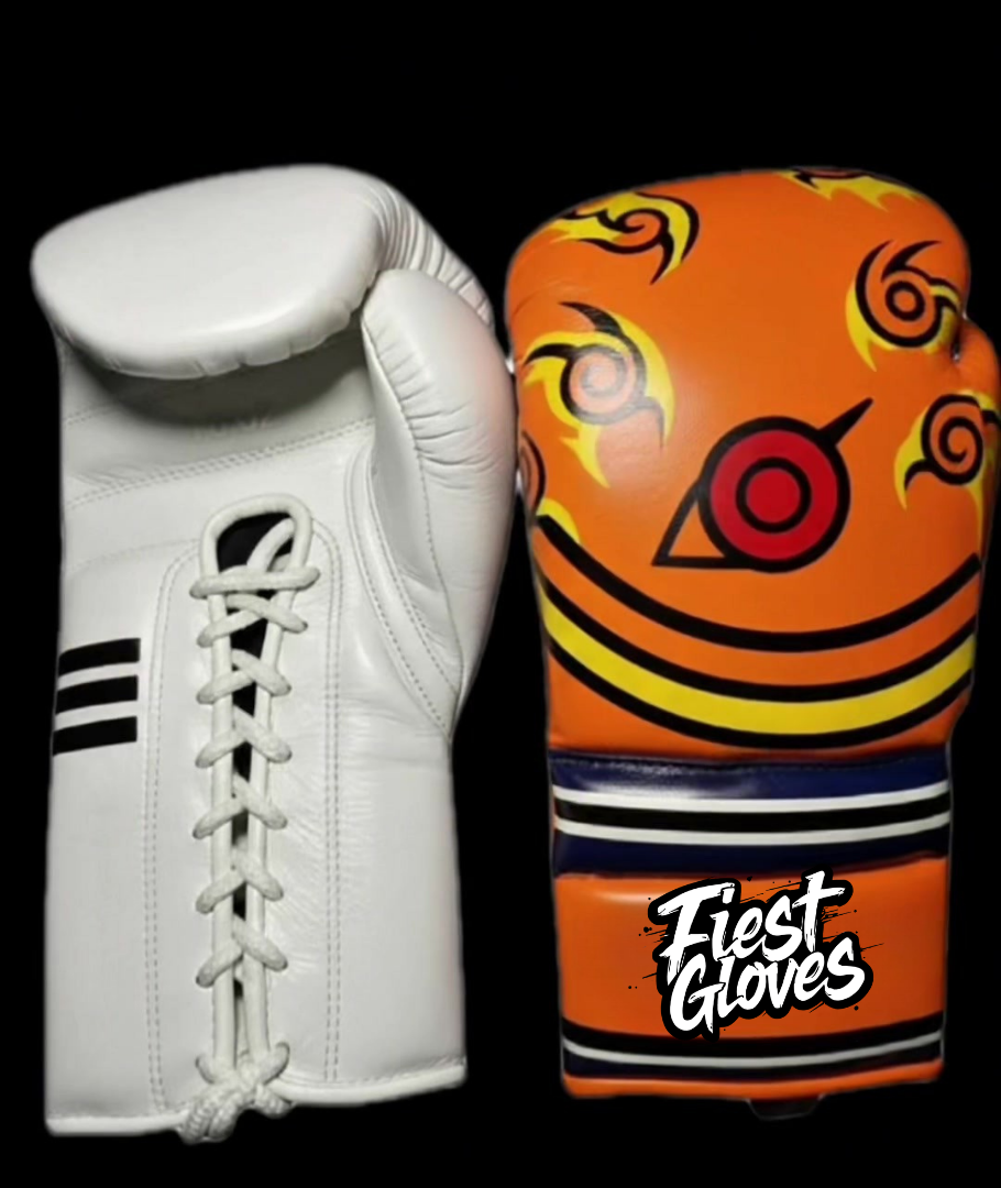fiest boxing gloves lace up grafitti-style orange-white-black premium training gloves