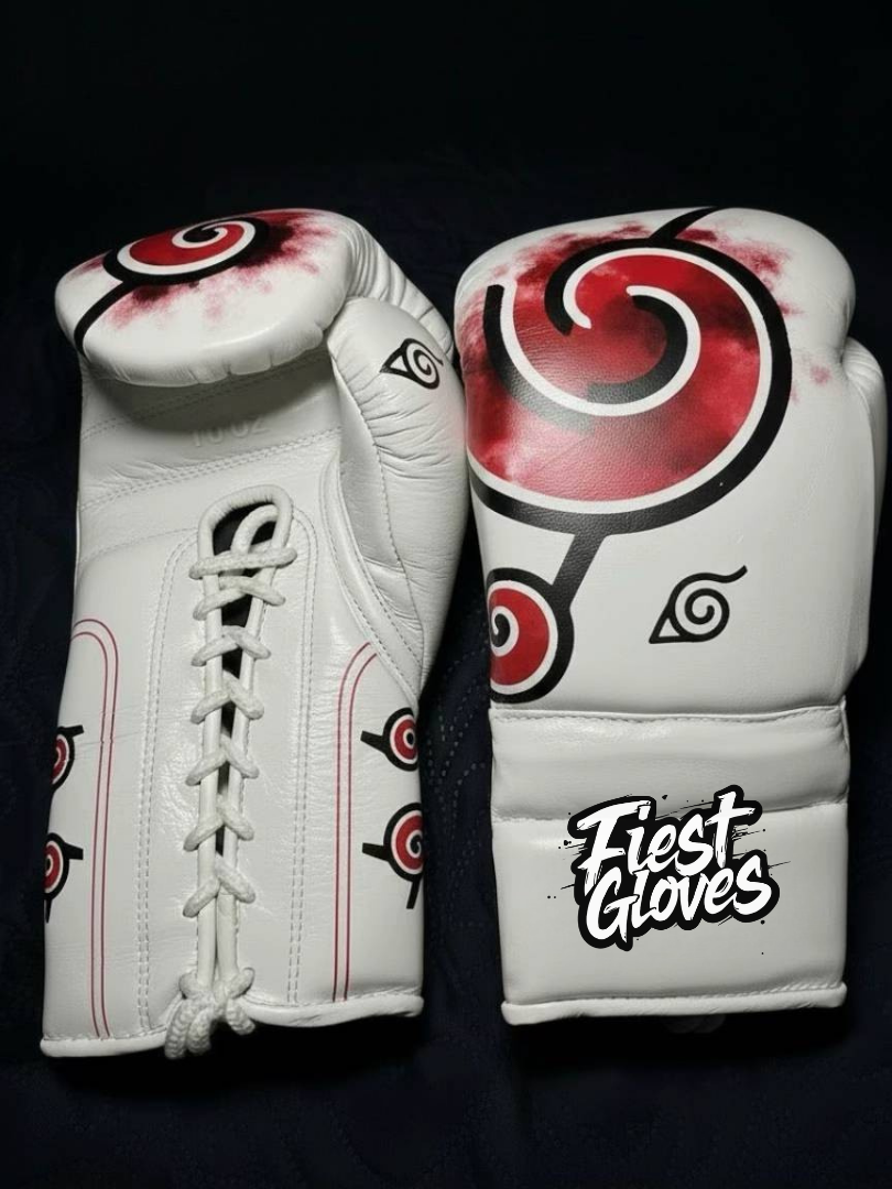 fiest boxing gloves grafitti-style white-red-black  premium leather gloves