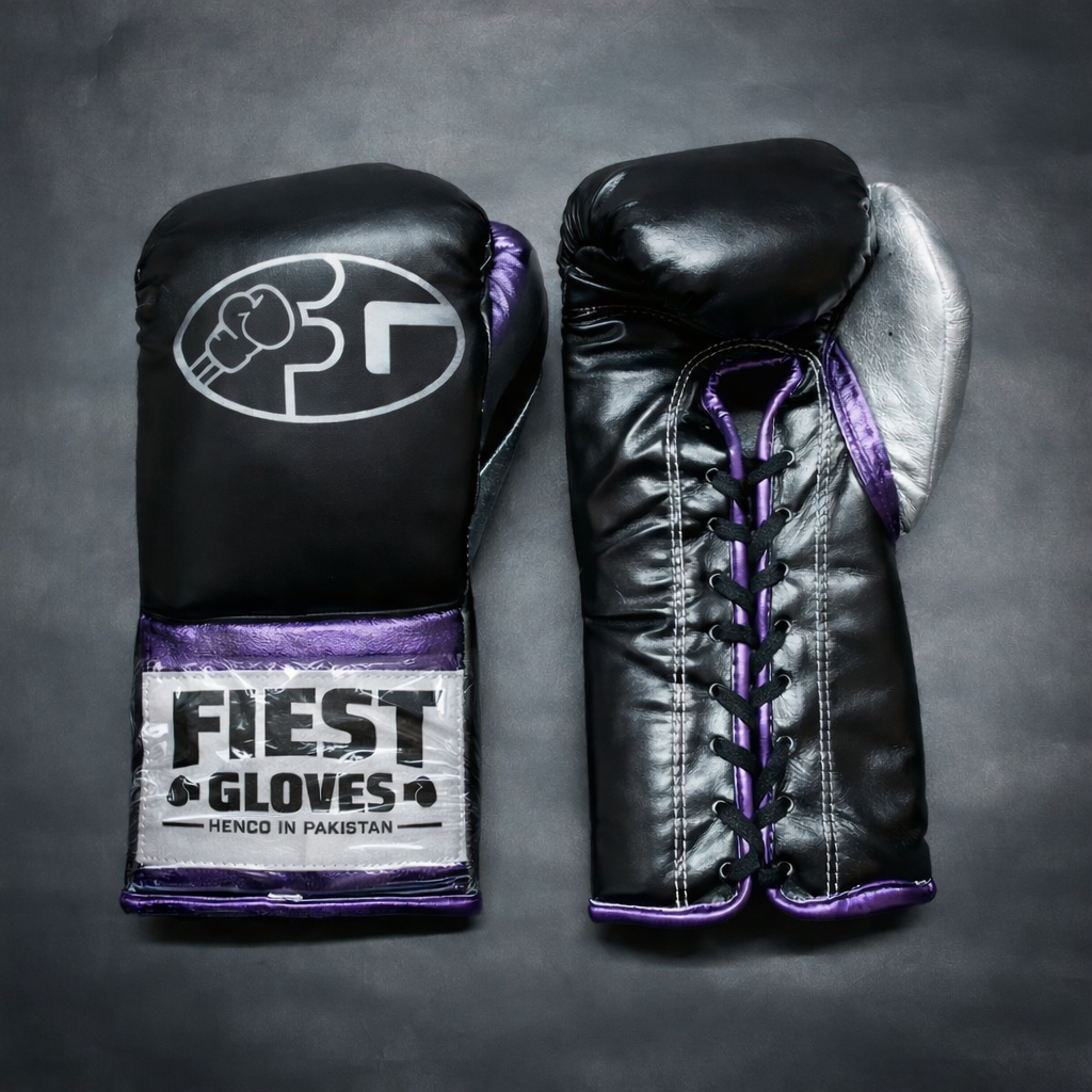 professional boxing gloves purple black silver for training and sparring