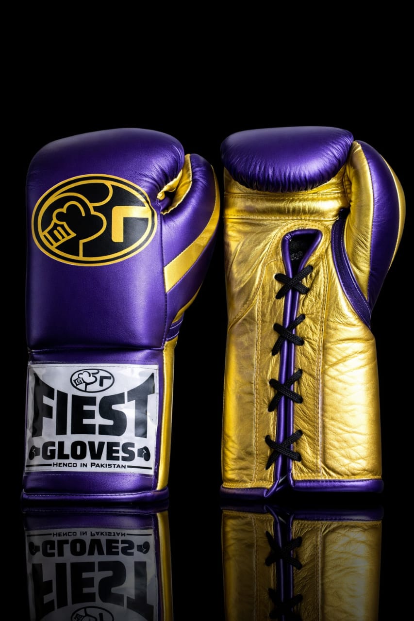 personalized boxing gloves purple-gold professional sparring gear